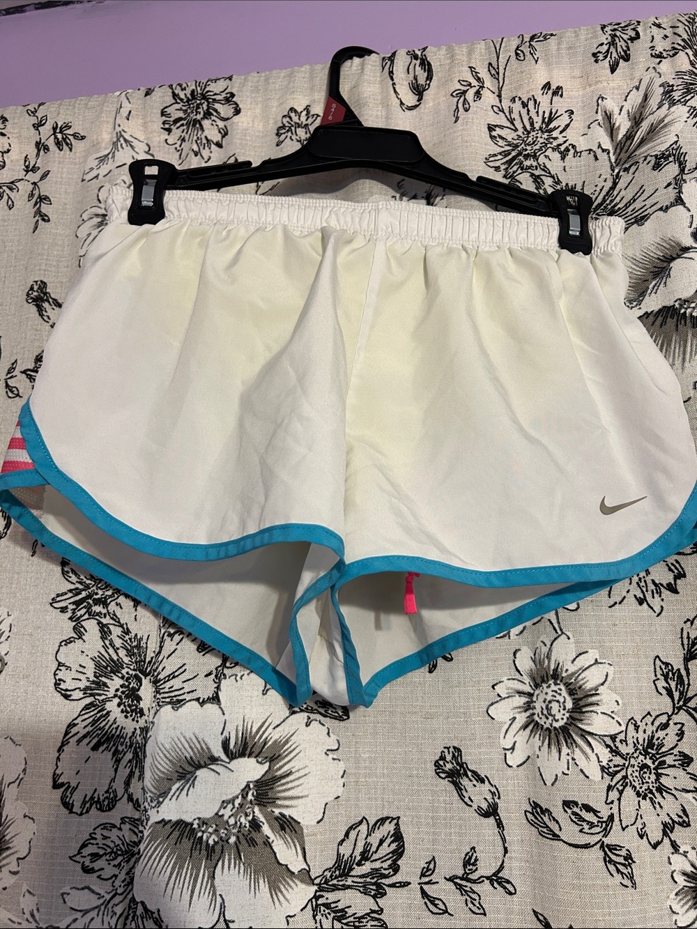 Nike White Athletic Shorts with Turquoise Trim